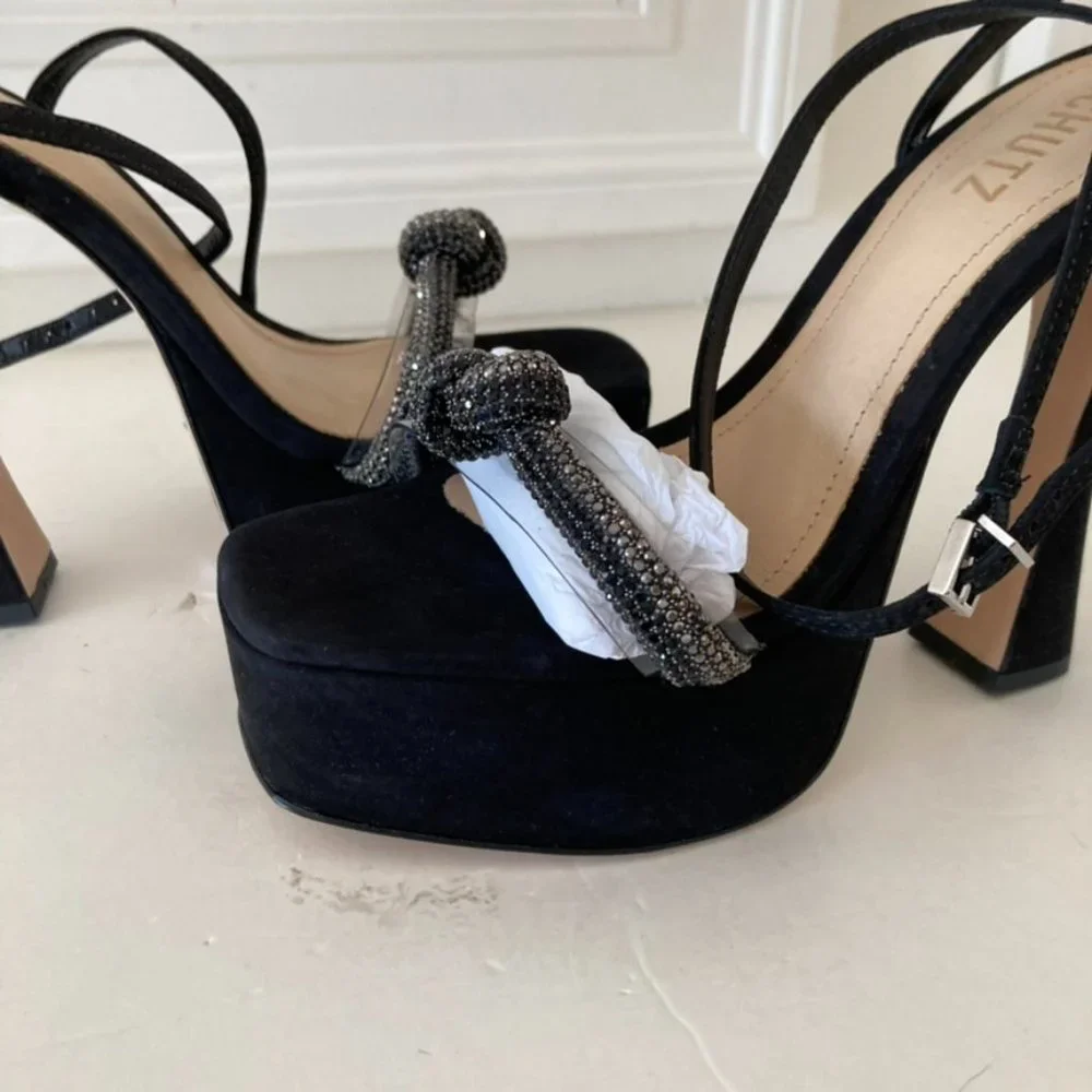 NIB Schutz Free People Peaky Black Embellished Heeled Sandals Sz 8 - Picture 5 of 11